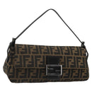 FENDI Zucca Canvas Mamma Baguette Shoulder Bag Black Brown Auth 184907SAM-1