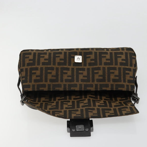 FENDI Zucca Canvas Mamma Baguette Shoulder Bag Black Brown Auth 184907SAM