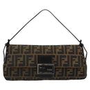 FENDI Zucca Canvas Mamma Baguette Shoulder Bag Black Brown Auth 184907SAM-13