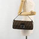 FENDI Zucca Canvas Mamma Baguette Shoulder Bag Black Brown Auth 184907SAM-25
