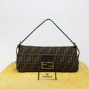 FENDI Zucca Canvas Mamma Baguette Shoulder Bag Black Brown Auth 184907SAM-12