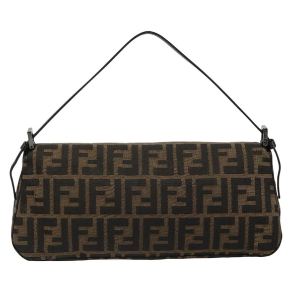 FENDI Zucca Canvas Mamma Baguette Shoulder Bag Black Brown Auth 184907SAM