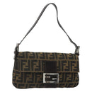FENDI Zucca Canvas Mamma Baguette Shoulder Bag Black Brown Auth 184908SAM-1