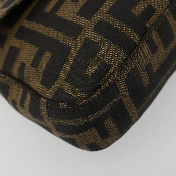 FENDI Zucca Canvas Mamma Baguette Shoulder Bag Black Brown Auth 184908SAM