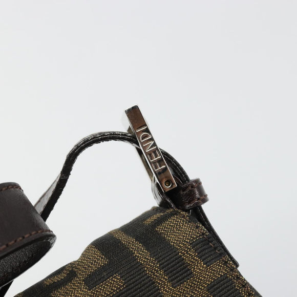 FENDI Zucca Canvas Mamma Baguette Shoulder Bag Black Brown Auth 184908SAM