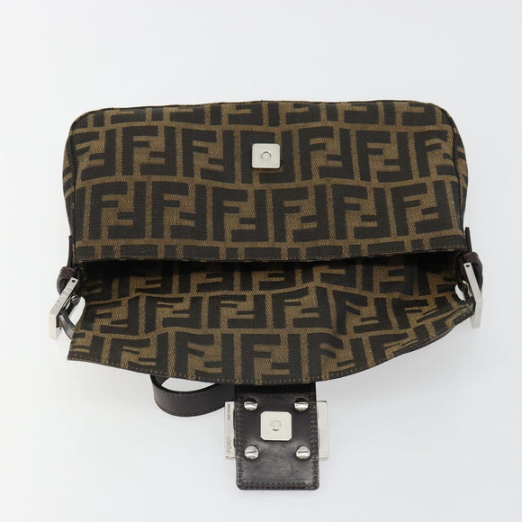 FENDI Zucca Canvas Mamma Baguette Shoulder Bag Black Brown Auth 184908SAM
