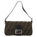 FENDI Zucca Canvas Mamma Baguette Shoulder Bag Black Brown Auth 184908SAM-13