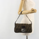 FENDI Zucca Canvas Mamma Baguette Shoulder Bag Black Brown Auth 184908SAM-26