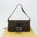 FENDI Zucca Canvas Mamma Baguette Shoulder Bag Black Brown Auth 184908SAM-12