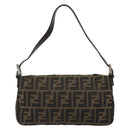 FENDI Zucca Canvas Mamma Baguette Shoulder Bag Black Brown Auth 184908SAM-2