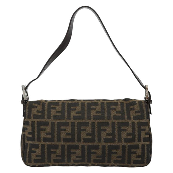 FENDI Zucca Canvas Mamma Baguette Shoulder Bag Black Brown Auth 184908SAM