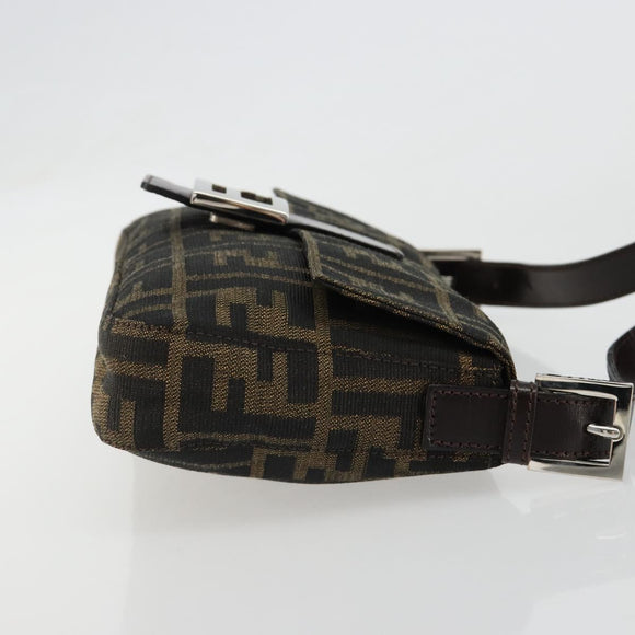 FENDI Zucca Canvas Mamma Baguette Shoulder Bag Black Brown Auth 184908SAM