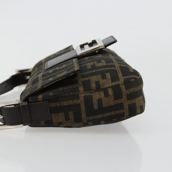 FENDI Zucca Canvas Mamma Baguette Shoulder Bag Black Brown Auth 184908SAM