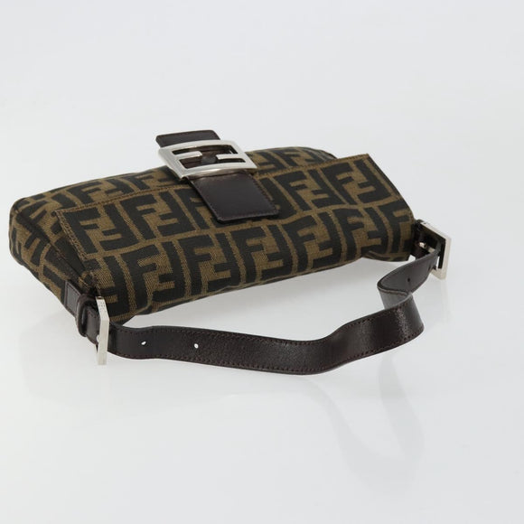 FENDI Zucca Canvas Mamma Baguette Shoulder Bag Black Brown Auth 184908SAM