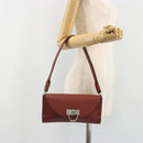 Salvatore Ferragamo Gancini Shoulder Bag Leather Brown Silver Auth 184909A-23
