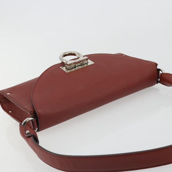 Salvatore Ferragamo Gancini Shoulder Bag Leather Brown Silver Auth 184909A
