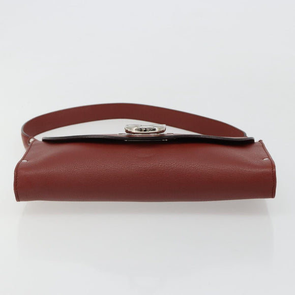 Salvatore Ferragamo Gancini Shoulder Bag Leather Brown Silver Auth 184909A
