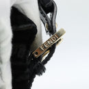 FENDI Zucchino Canvas Chain Mamma Baguette Bag Velor Black Gold Auth 184912-14