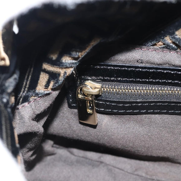 FENDI Zucchino Canvas Chain Mamma Baguette Bag Velor Black Gold Auth 184912
