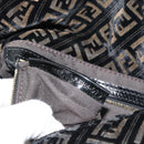 FENDI Zucchino Canvas Chain Mamma Baguette Bag Velor Black Gold Auth 184912-21