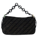 FENDI Zucchino Canvas Chain Mamma Baguette Bag Velor Black Gold Auth 184912-3