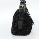 FENDI Zucchino Canvas Chain Mamma Baguette Bag Velor Black Gold Auth 184912-4