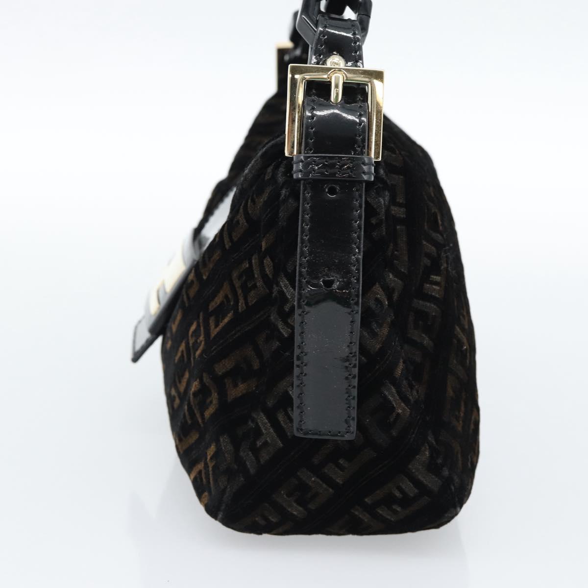 FENDI Zucchino Canvas Chain Mamma Baguette Bag Velor Black Gold 