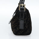 FENDI Zucchino Canvas Chain Mamma Baguette Bag Velor Black Gold Auth 184912-5