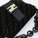 FENDI Zucchino Canvas Chain Mamma Baguette Bag Velor Black Gold Auth 184912-6
