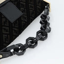FENDI Zucchino Canvas Chain Mamma Baguette Bag Velor Black Gold Auth 184912-7