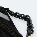 FENDI Zucchino Canvas Chain Mamma Baguette Bag Velor Black Gold Auth 184912-8