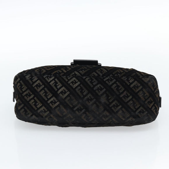 FENDI Zucchino Canvas Chain Mamma Baguette Bag Velor Black Gold Auth 184912