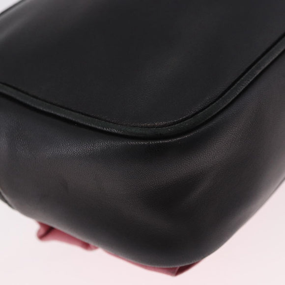 PRADA Ribbon Shoulder Bag Leather Black Gold Auth 184914A