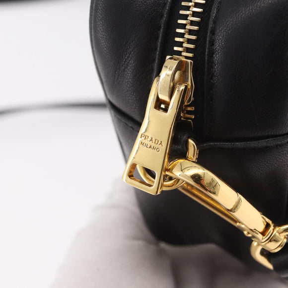 PRADA Ribbon Shoulder Bag Leather Black Gold Auth 184914A