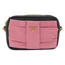 PRADA Ribbon Shoulder Bag Leather Black Gold Auth 184914A-2