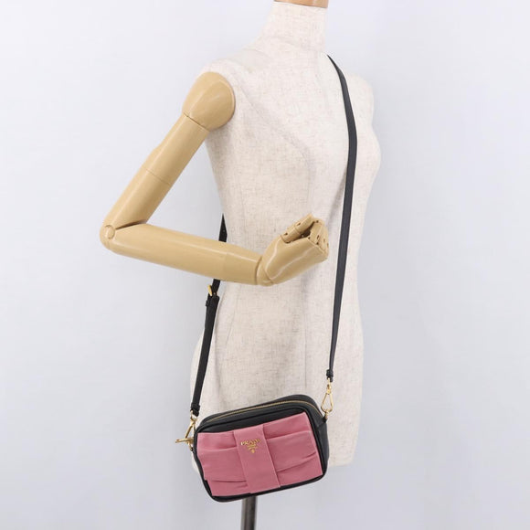 PRADA Ribbon Shoulder Bag Leather Black Gold Auth 184914A