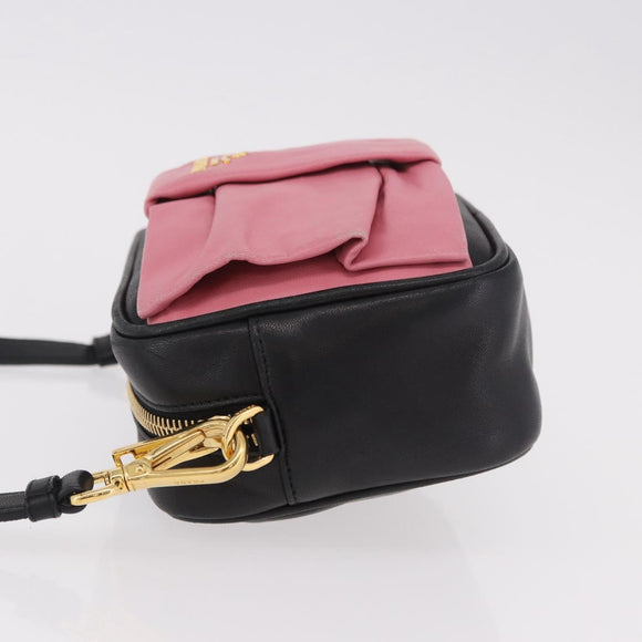 PRADA Ribbon Shoulder Bag Leather Black Gold Auth 184914A