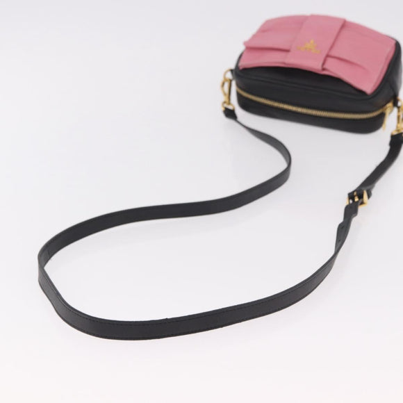 PRADA Ribbon Shoulder Bag Leather Black Gold Auth 184914A