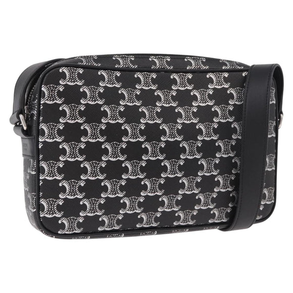 CELINE Macadam Canvas Shoulder Bag PVC Black Silver Auth 184915SAM
