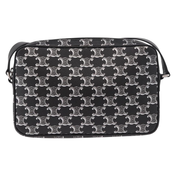 CELINE Macadam Canvas Shoulder Bag PVC Black Silver Auth 184915SAM