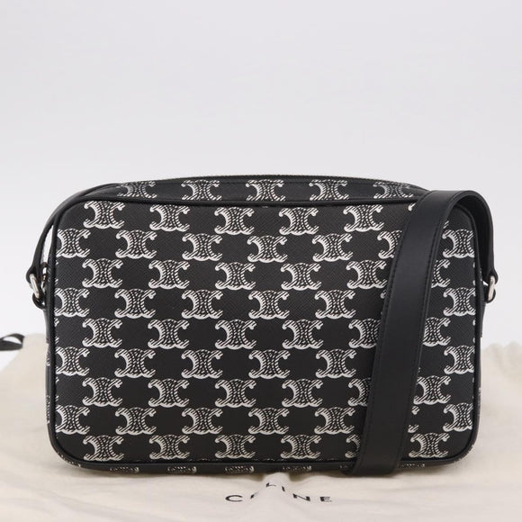 CELINE Macadam Canvas Shoulder Bag PVC Black Silver Auth 184915SAM