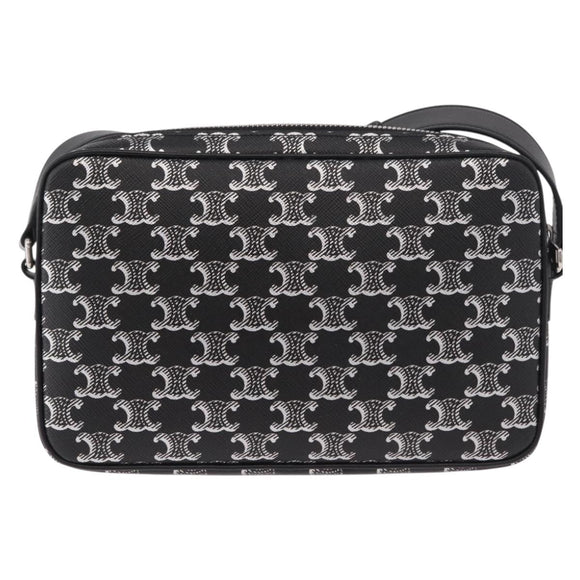 CELINE Macadam Canvas Shoulder Bag PVC Black Silver Auth 184915SAM
