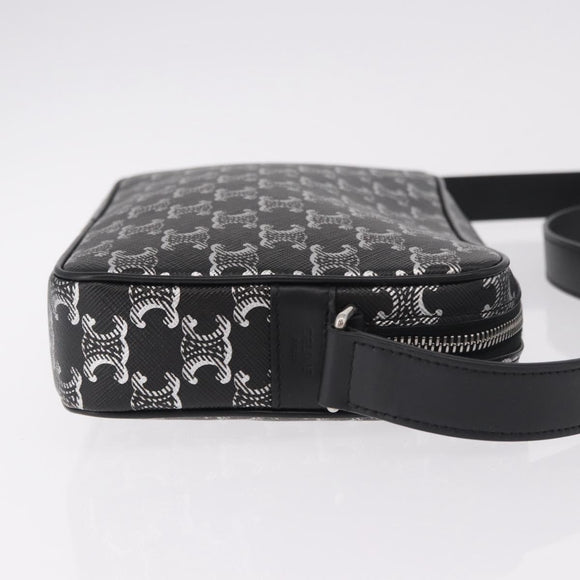 CELINE Macadam Canvas Shoulder Bag PVC Black Silver Auth 184915SAM