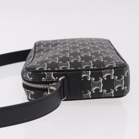 CELINE Macadam Canvas Shoulder Bag PVC Black Silver Auth 184915SAM