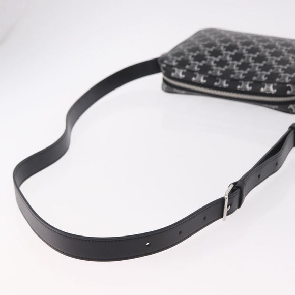 CELINE Macadam Canvas Shoulder Bag PVC Black Silver Auth 184915SAM