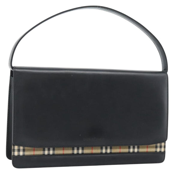 BURBERRY Nova Check Shoulder Bag Leather Black Silver Auth 184916