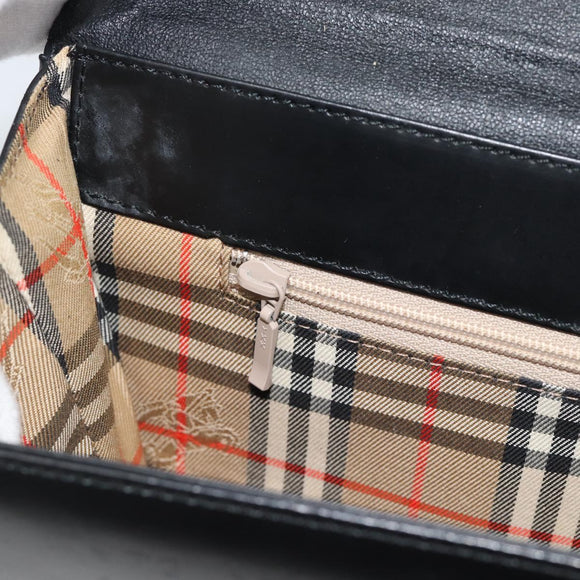 BURBERRY Nova Check Shoulder Bag Leather Black Silver Auth 184916