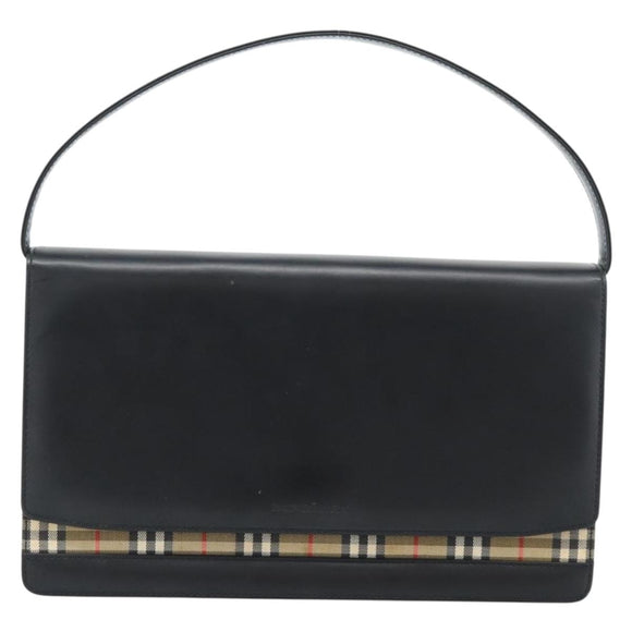 BURBERRY Nova Check Shoulder Bag Leather Black Silver Auth 184916