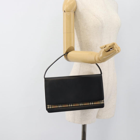BURBERRY Nova Check Shoulder Bag Leather Black Silver Auth 184916
