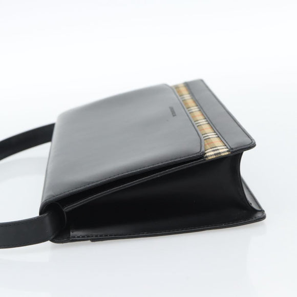 BURBERRY Nova Check Shoulder Bag Leather Black Silver Auth 184916